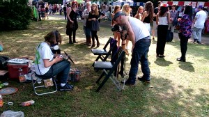 Village green festival preparing to spin for the day